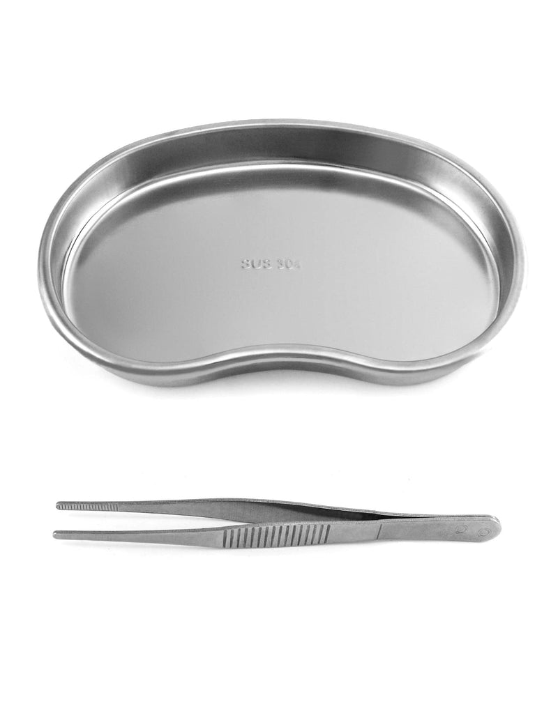 QWORK Instrument Tray Set with Tool Jar and Tweezer, Stainless Steel Utility Tray