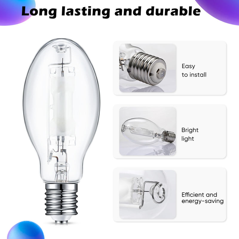 Rossesay 3 Pcs 400 Watt Lighting Metal Halide Lamp MH400/U/MOG 36000 Lumen 4000K Outdoor Light Bulb 12, 000 Hour Span Life Mogul Base (E39) ED28 High Intensity Discharge Metal Halide Bulb(400 Watt) 400 Watts