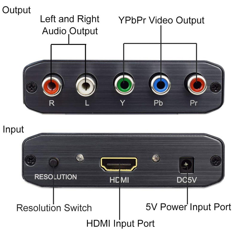HDMI to Component Video Converter, HDMI to Ypbpr Scaler + R/L Audio Output Converter Adapter Support 1080p for PS3,DVD(Aluminum)
