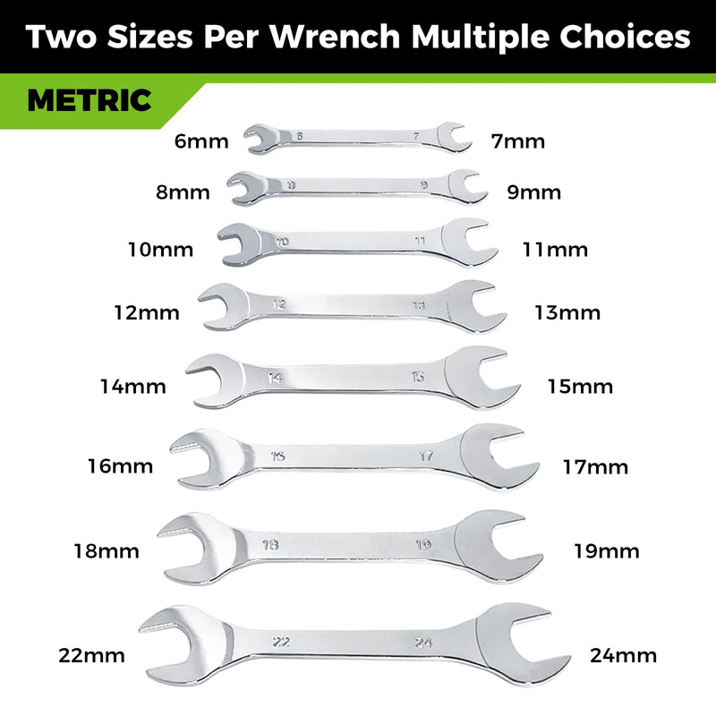 Super-Thin Open End Wrench Set, Metric, 8-Piece, Including 6, 7, 8, 9, 10, 11, 12, 13, 14, 15, 16, 17, 18, 19, 22, 24 mm, Slim Spanner Wrench Set with Rolling Pouch