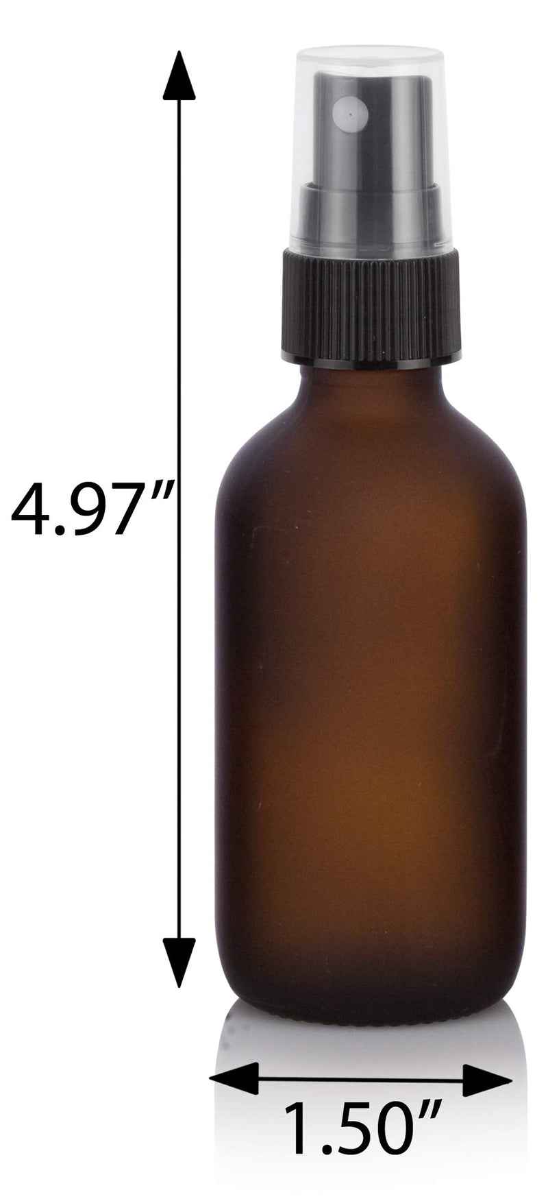JUVITUS (12 Pack) 2 oz Frosted Amber Glass Boston Round Bottle with Black Fine Mist Spray + Funnel