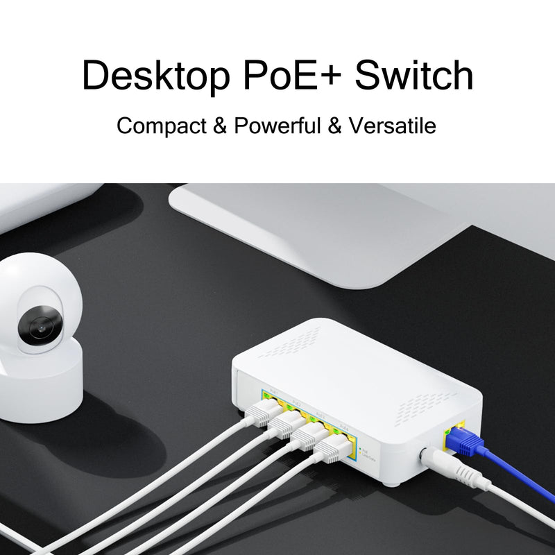 EN-S4P 5 Port Gigabit PoE Switch - 4 PoE+ Ports, 60W Total, Plug and Play, Small Desktop Switch for Camera/Access Point/IP Phones