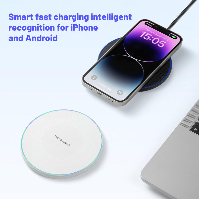 Wireless Charger, 15W Max Fast Wireless Charging Pad Compatible with iPhone 15/15 Pro/15 Plus/15 ProMax/14/14 Pro/14 Plus/13/12/Samsung S24 /S24Ultra/S23 Ultra/S22/S21/S20/Note 10, AirPods Pro