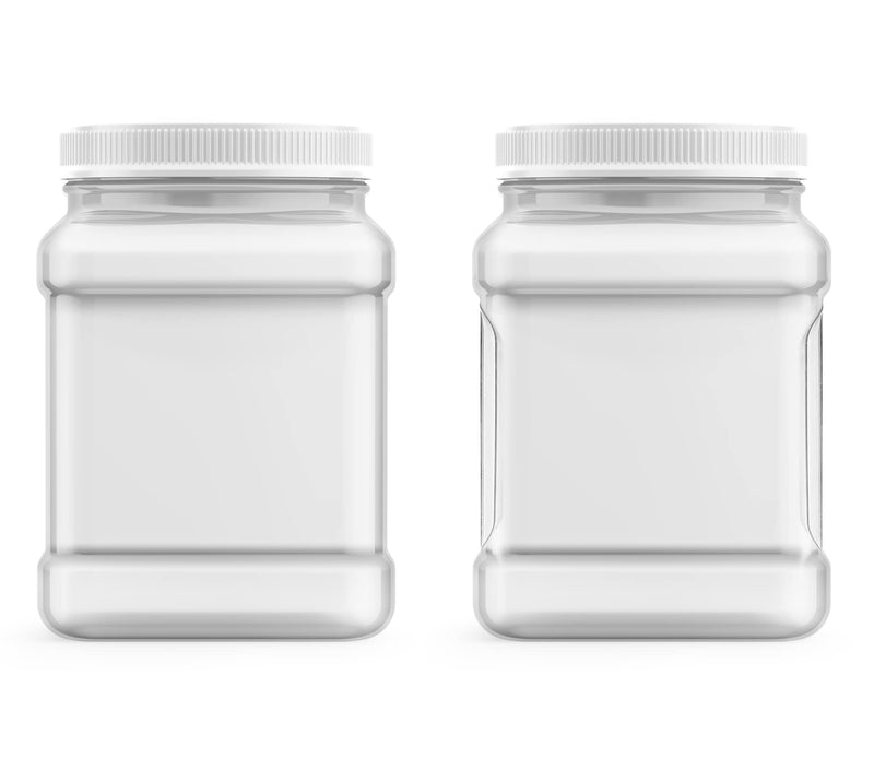 Mountain West Company 64 fl oz Square Clear Jar with Pinch Handle, 6 Count, Pantry Organization & Storage, Plastic Container with Lid