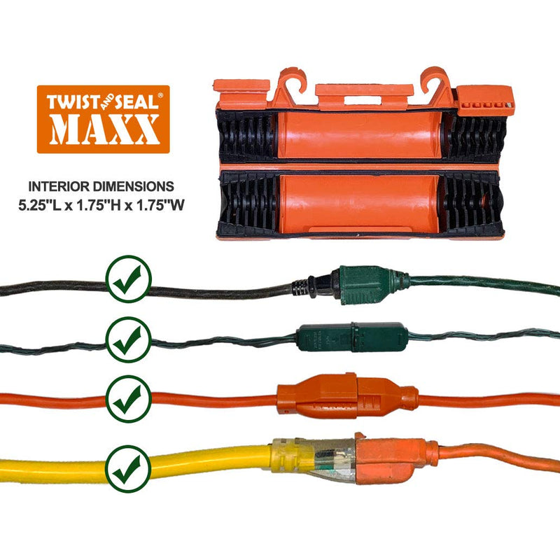 Twist and Seal Maxx (2 Pack) - Heavy Duty Outdoor Extension Cord Safety Cover Connector and Weatherproof Electrical Protector – Orange