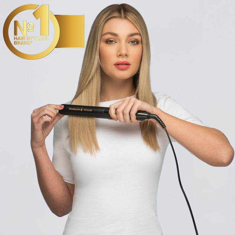 Remington Proluxe Ceramic Hair Straightener with Intelligent OPTIheat technology for heat where it matters - Pro+ setting at 185°C for healthier styling, 9 variable settings 150-230°C, S9100B