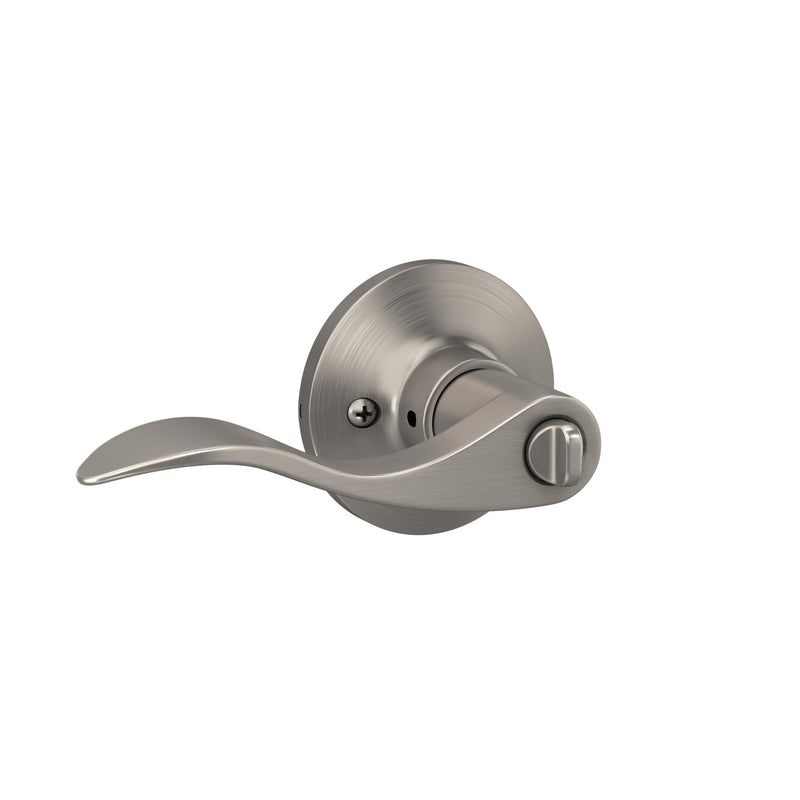 Wave Lever with Round Trim Bedroom and Bathroom Door Handle, Satin Nickel Finish