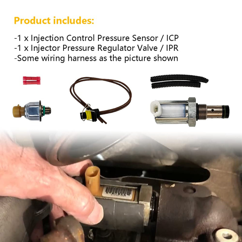 6.0 IPR Valve with ICP Sensor and Pigtail | Replacement for 2003-2010 F250 F350 F450 F550 E450 Super Duty Excursion, 04-10 E350 E450 | Replace# CM-5126, 1846057C1, 4C3Z-9F838-A, 1845428C91 IPR Valve & ICP Sensor with Wiring Harness