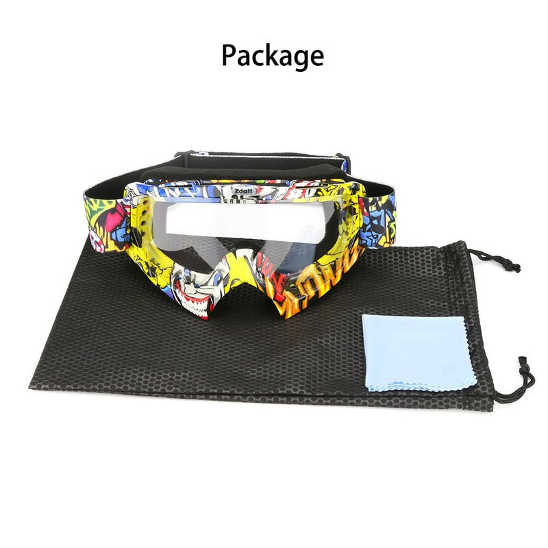 Dirt Bike Goggles, ATV Goggles Adult Motocross Goggles Clear Lens Racing MX Goggle Glasses and Ski Goggles Camo Yellow Frame + Clear Lens