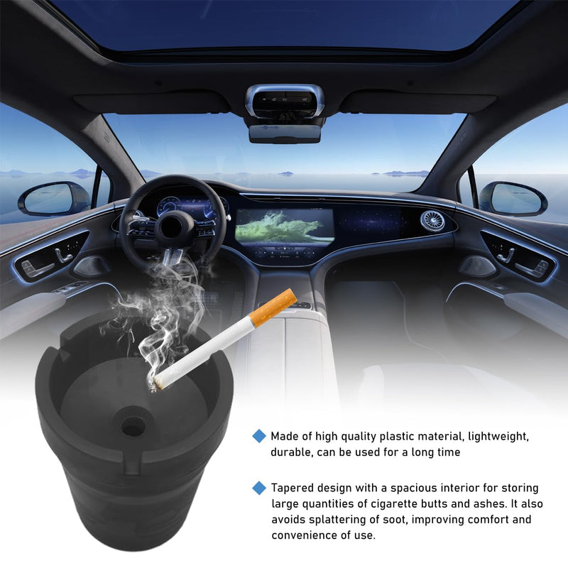 Car Ashtray, Smokeless Smellproof Windproof Self-Extinguishing Auto Ashtray, Portable Mini Vehicle Cigarette Trash Can Fits Most Cup Holder for Home Office, Car Accessories (Black) Black