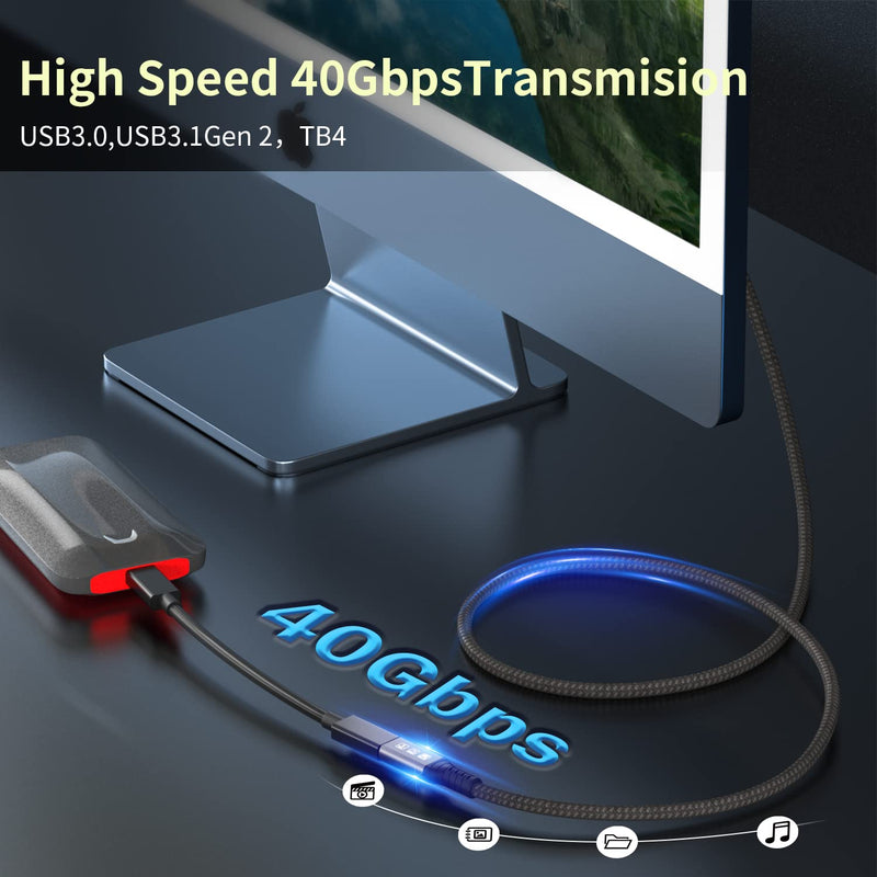 USB C Thunderbolt 4 Extension Cable, 40Gbps Transfer / 8K Display / 100W Charging Compatible with Thunderbolt 4/3, USB4/3, Type C, for Mac MacBook Pro, External SSD eGPU Extender m/f 2.6 ft Extension Cable 2.6ft Male to Female