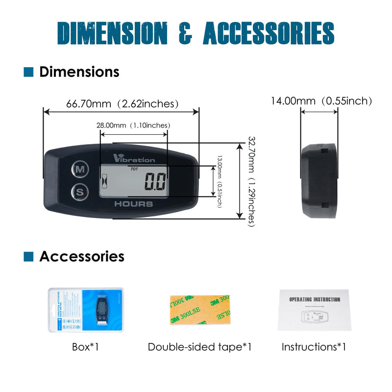 Runleader Digital Wilress Vibration Activated Hour Meter,Maintenance Reminder,Screen Locking Design, Applicable to Lawn Mower Generator Compressor Motorcycle Outboard Motor Chainsaws etc.