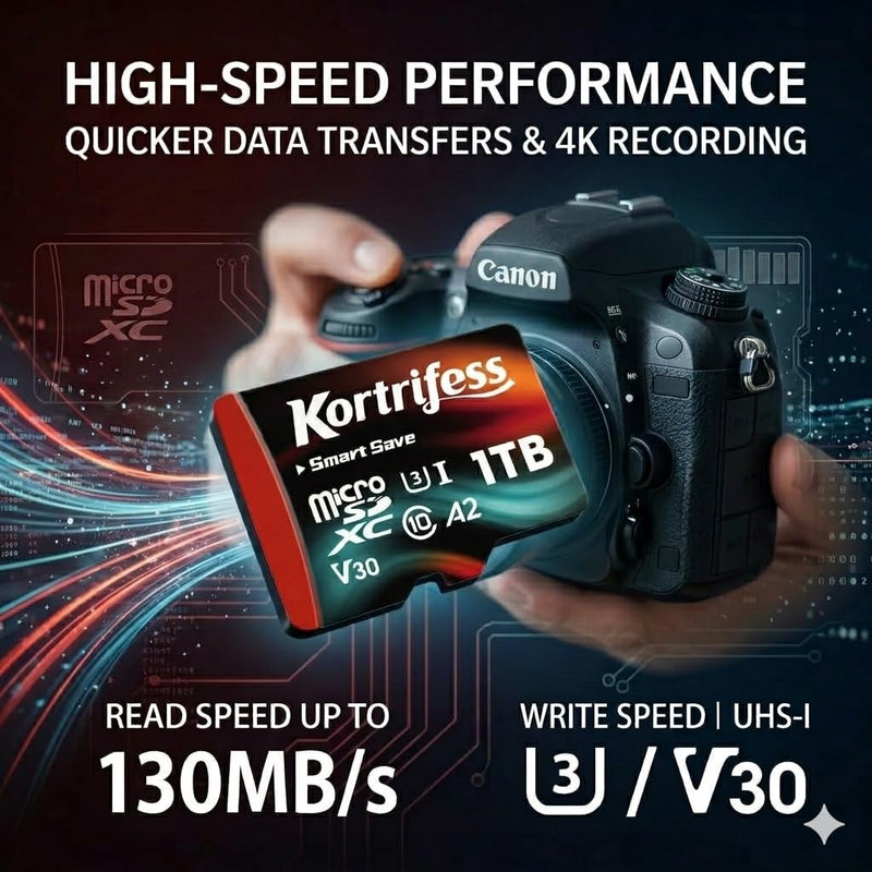 1T(999GB) Micro SD Card, microSDXC TF Card UHS-I Memory Card | Read Speed 130MB/s, Class 10, C10, U3, A2, V30 for DSLR Camera 4K UHD Full HD Video Recording