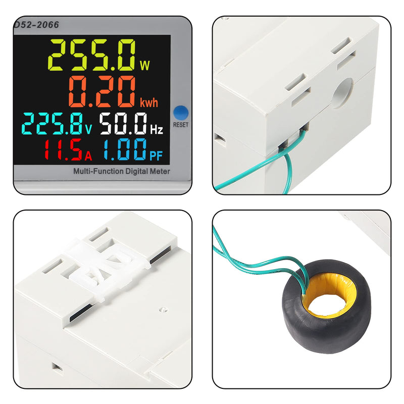Electricity Single Phase Energy Meter Tester Electricity Usage Monitor AC 110V 40V-300V 100A Ampermeter Power Voltmeter Ammeter Voltage Amps Watt Kwh Frequency Power Factor Multimeter - External CT AC 40V-300V