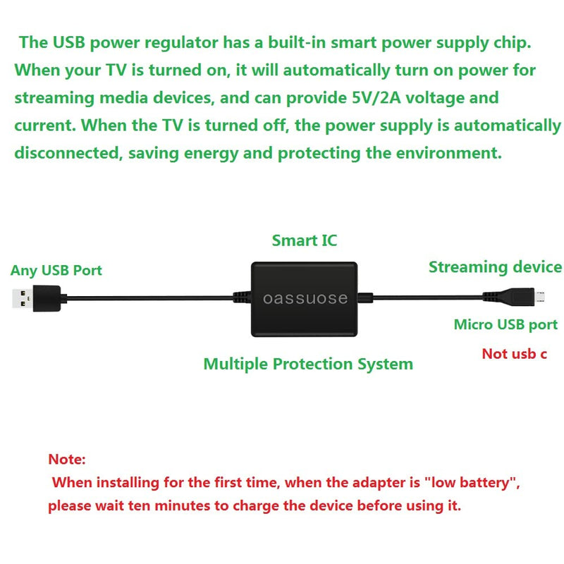 USB Power Cable Adapter for Fire TV Stick,Powers Streaming TV Sticks Directly from TV USB Port(Eliminates AC Adapter and Very Long Power Cable)
