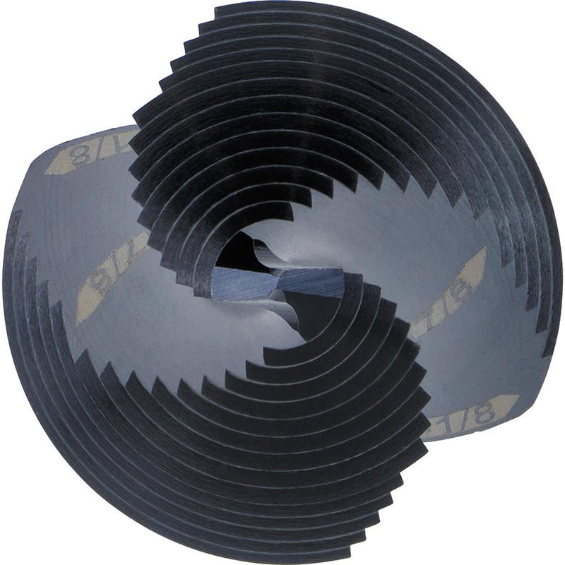 Klein Tools QRST11 Step Drill Bit, Quick Release Spiral Double-Fluted, 7/8 to 1-1/8-Inch, Hex Shank, Cut Steel, Wood, Plastic, Aluminum