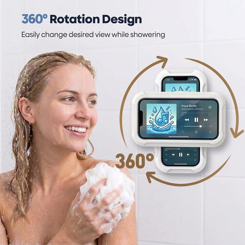 Shower Phone Holder Waterproof - 480° Rotatable Retractable Adjustable iPhone Case Holder with Touch Screen, Bathroom Wall Phone Mount Stand Water Proof Anti Fog, Accessories for 4-7" Cellphones White