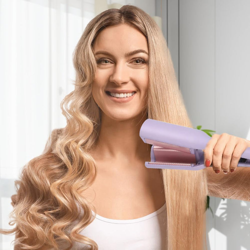Mermaid Hair Waver, Wave Curling Iron with 4 Temperature Control, 15s Rapid Heating French Wave Curling Iron for Women, V Shaped Beach Waver Hair Curler for Short/Medium/Long (32mm Purple)