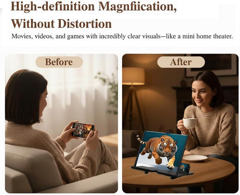 Screen Magnifier Version, 2026 New 3D HD Screen Magnifier for Cell Phone with Foldable Stand, Display Magnifier for Videos, Movies,(Black, 10'') Black 10''