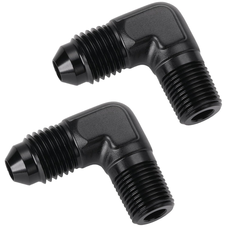 3AN Male Flare to 1/8 NPT Pipe Male 90 Degree Elbow Fitting Adapter Union Aluminum Black, Pack of 2 3AN to 1/8 NPT Black, 90 Degree - 2PCS