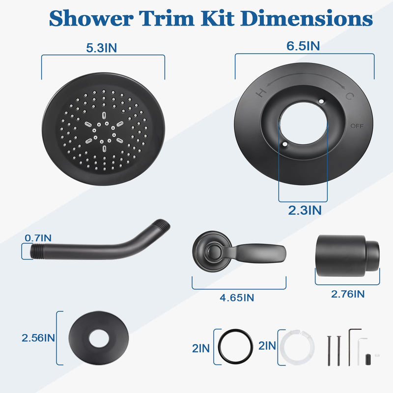 Shower Trim Kit Compatible with Delta 14 Series，Matte Black Shower Faucet Set, 5-Spray Shower Head and Shower Handle, Fits R10000 Series Valves (Cartridge/Valve Not Included) Matte Black Shower Handle&Head