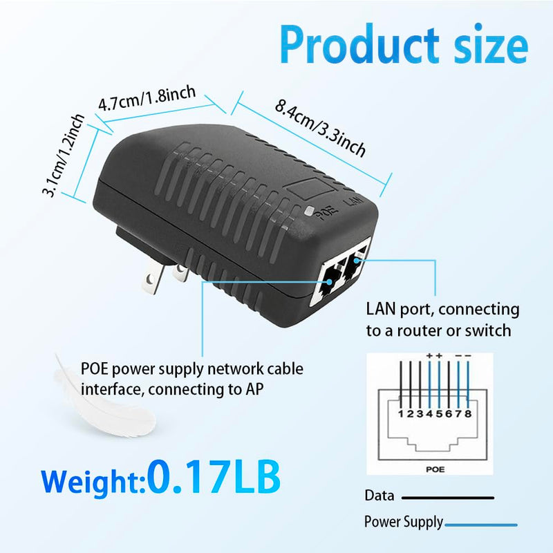 15V 1A POE Switch Injector, 15W 10/100Mbps Compliant IEEE 802.3af, Passive PoE Injector 2 Ports Power Over Ethernet Power Adapter for IP Cameras Mobile WLAN AP, Up to 100 Meters (325 Feet)