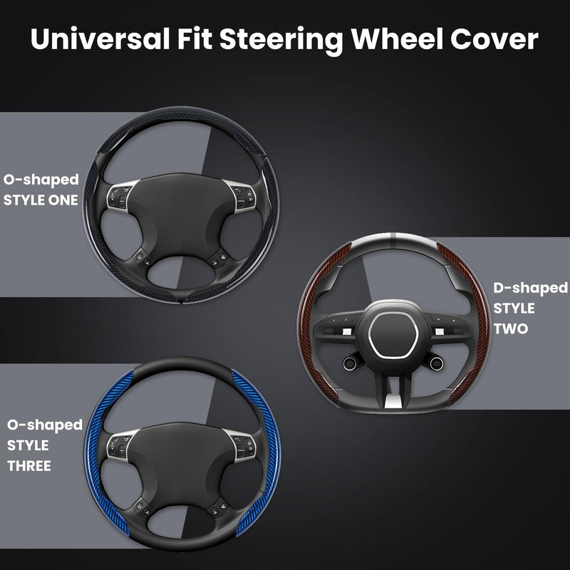 Carbon Fiber Steering Wheel Cover 3PCS Set – Anti-Slip, Scratch-Resistant, Universal Fit for 14–16 Inch Wheels – Interior Car Accessories for Cars, SUVs, Trucks (Black) Black