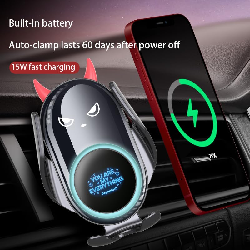 Black Demon Wireless Car Charge Holder, Cute Car Phone Mount Auto Clamp Black Demon