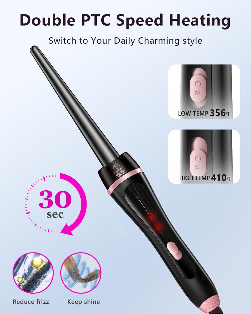 5 in 1 Curling Iron with Thermal Brush and Interchangeable Ceramic Barrels (0.35"-1.25"), Curling Wand Set with Flat Iron Hair Straightener Instant Heat Up Dual Voltage Hair Curler Gifts for Women