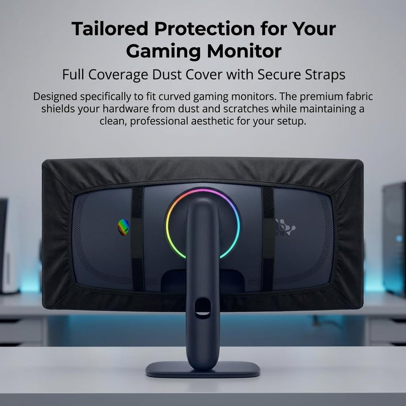 Dust Cover for Alienware 34" Curved Gaming Monitor, Neoprene | Compatible with AW3425DWM, Sleek Black Anti-Scratch Dust Guard with Back Elastic Straps & Snug-Fit Velcro