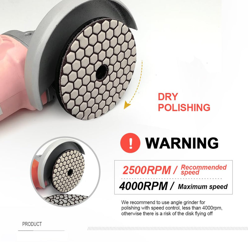 SHDIATOOL Dry Diamond Polishing Pads 4 Inch Set of 7 Pieces Plus Alu Backer for Granite, Marble, Stone Sanding and Grinding Mixed Grits+Alu backer