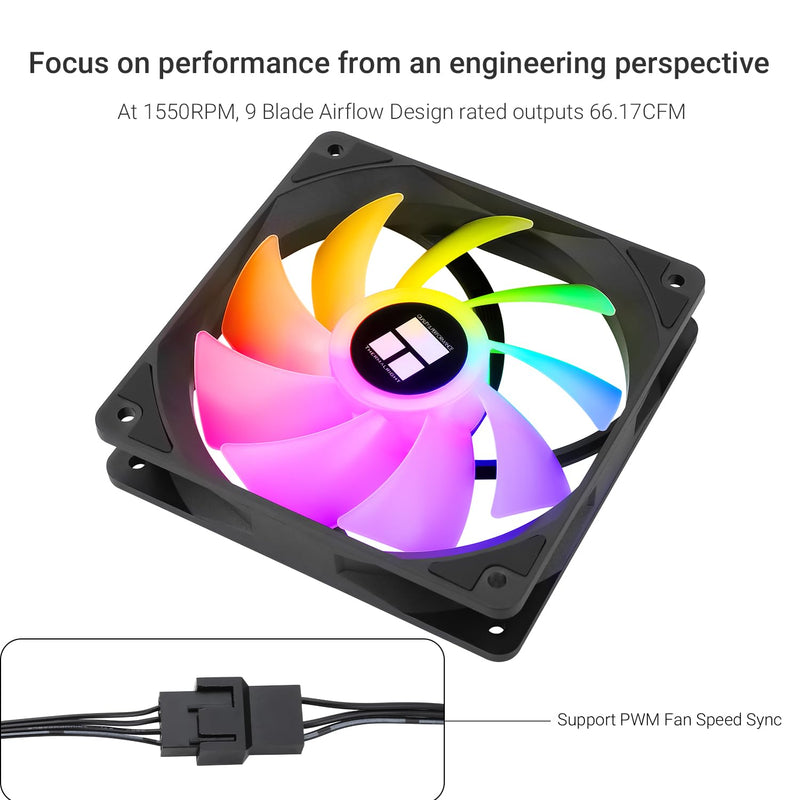 Thermalright-TR TL-C12C-S CPU Fan 120mm ARGB Case Cooler Fan, 4pin PWM Silent Computer Fan wth S-FDB Bearing Included, up to 1550RPM Cooling Fan（3 Quantities）