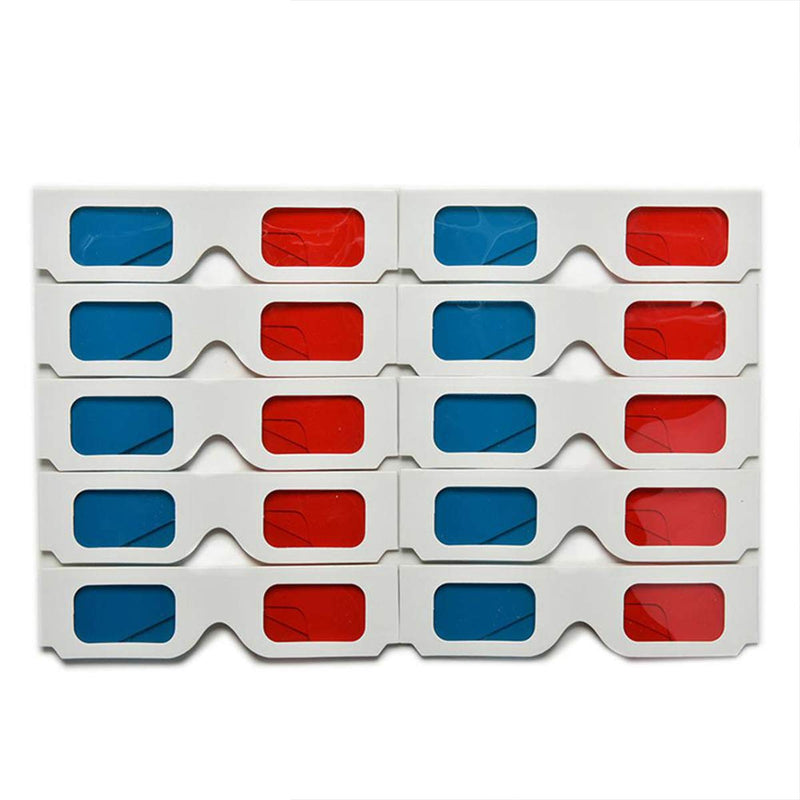 3D Glasses for Movies Red/Cyan Cardboard 3D Glasses in White Frame Anaglyph Cardboard for Movies 3packs