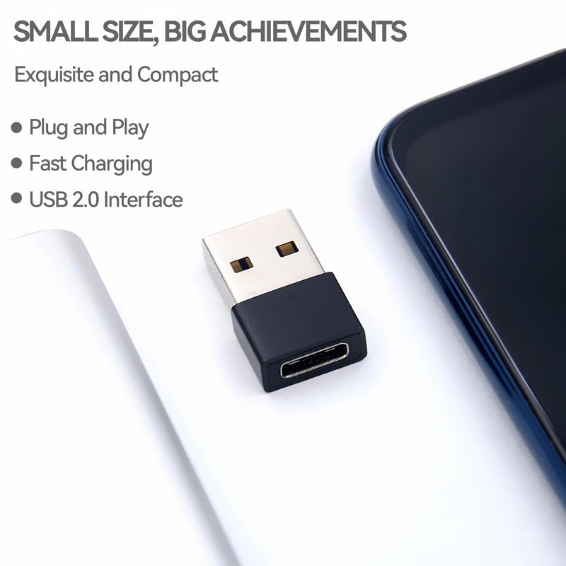 Welldiea USB to USB C Adapter 4 Pack, USB C Female to USB Male OTG Charger Type C Converter Compatible with Apple Watch Ultra iWatch 7-9,iPhone 15~13 Plus Pro Max,AirPods 3,iPad Air,Car,Galaxy (Black) Black