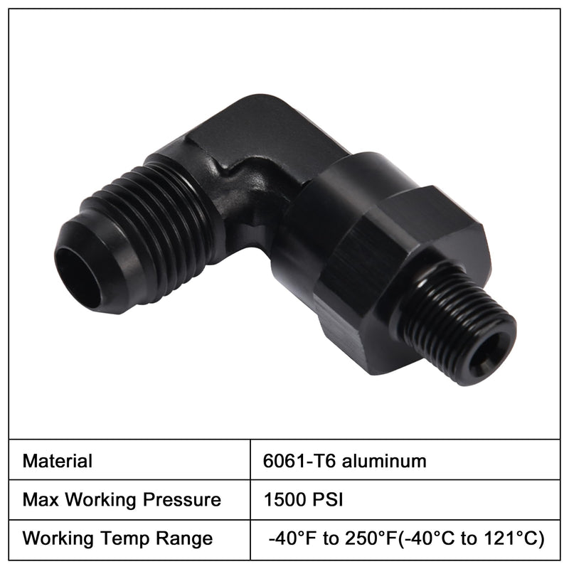 EVIL ENERGY 6AN Male Flare to 1/8" NPT 90 Degree Swivel Fitting Adapter Aluminum Black 6AN to 1/8"NPT