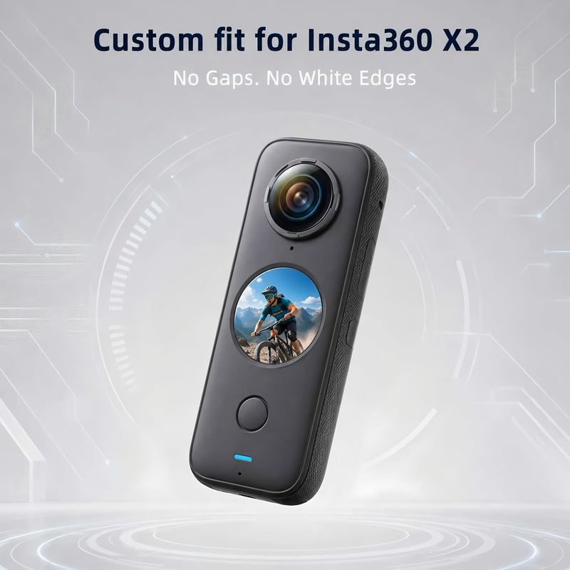 Sticky Lens Guard Custom fit for Insta360 X2, 2-Pack Protective Cover Cap with Anti-Reflective Coating, High Transparency 95% Light Transmission, Scratch-Proof Shockproof Dustproof, Easy Installation