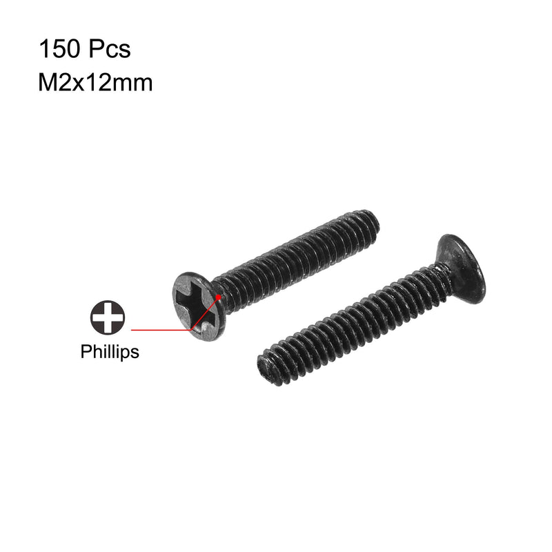 uxcell M2 x 12mm Phillips Screw Fastener Black for Laptop PC TV Fan Switch 150pcs M2x12mm