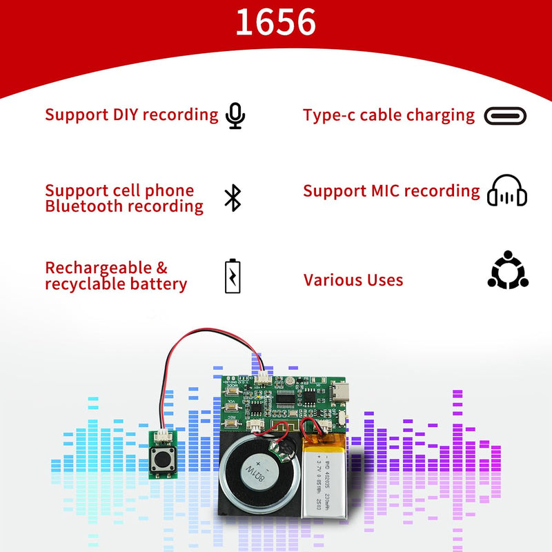 Sound Module, Support Bluetooth & MIC Recording Audio, 8MB Voice Chips with Speaker,8 Min Easy Sound Recording Chip for Personalized Greetings, DIY Projects, Holiday Crafts ect.
