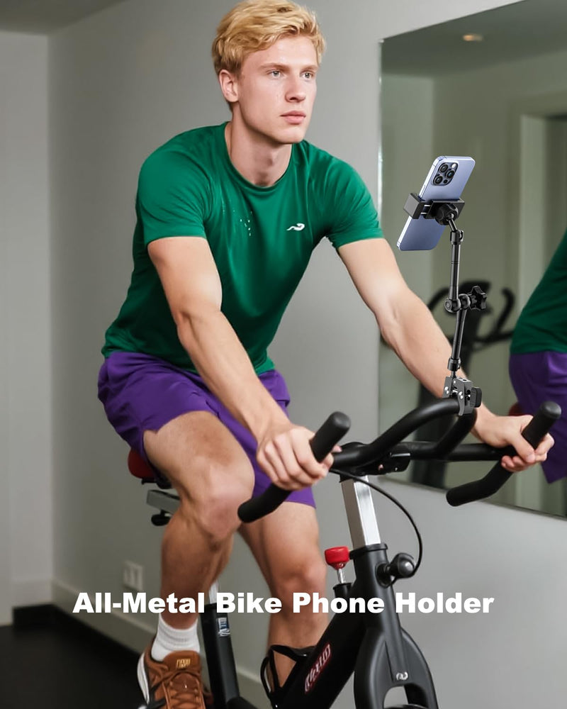 All-Metal Phone Holder for Wheelchair, Boat, Mic Stand, Stroller, Golf Cart, Exercise Bike, 360° Adjustable Handlebar Clamp Mount for iPhone 16 Pro Max 15 14 13 12 Plus, Galaxy, All Smartphone