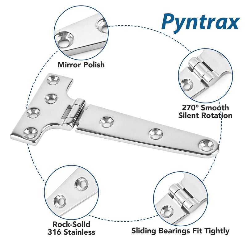 316 Stainless Steel Boat Hinges, T Hinge 6 x 3 in, 2 Pack | Heavy duty marine T hinge with screws and polished finish; for boat hatch, engine cover, toolbox, cabinet door and deck. 6x3 Inch-2 PACK