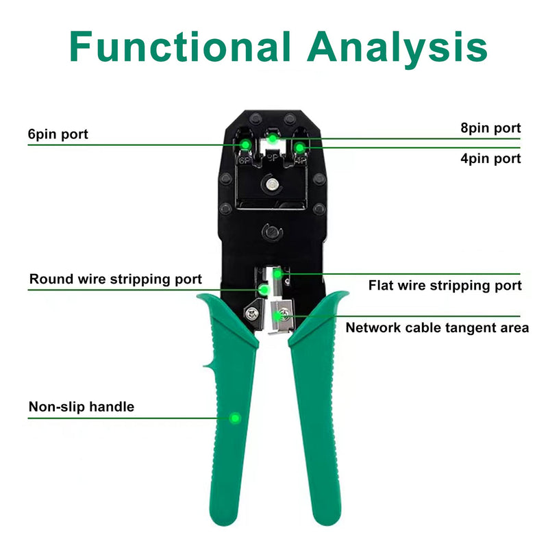 Professional RJ45 Crimp Tool Kit Complete Cat5 Cat5e Cat6 Ethernet Crimper Set with Cable Tester, 30 Connectors & Covers Non-Passthrough