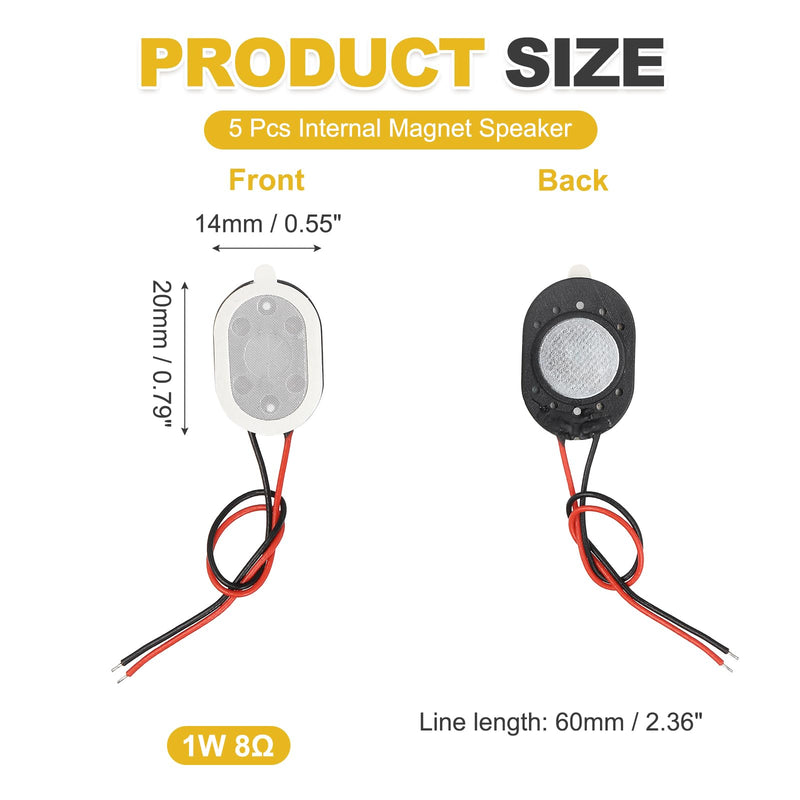 10pcs Internal Magnet Speaker (0.6x0.8 Inch / 14x20 Mm) - 1W 8 Ohm Oval Micro Magnet Loudspeaker with 60mm Terminal Wire for DVD EVD Mobile Portable Advertising Machine, Black 0.6x0.8 Inch + 60mm Terminal 10