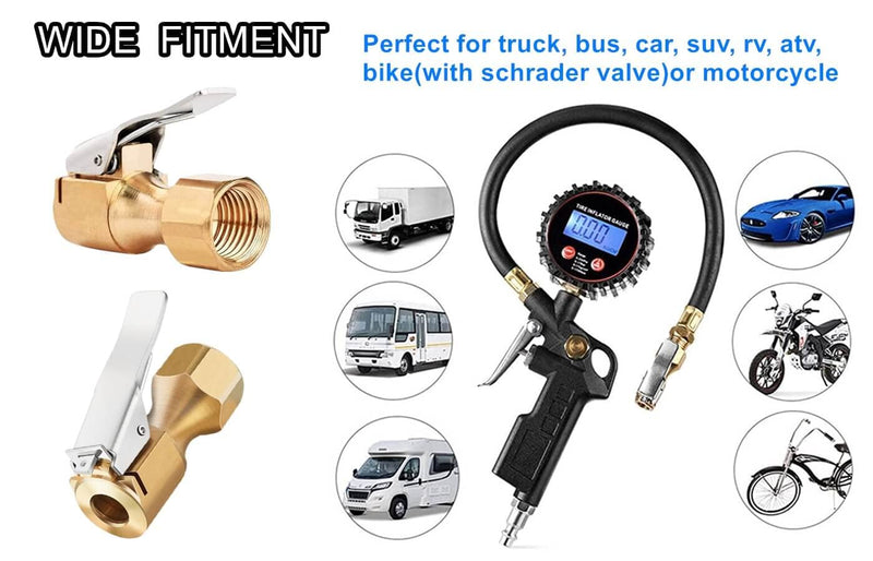 Heavy Duty Brass Air Chuck with Clip Adapter, Open Flow Straight Tire Chuck Air Nozzle, 1/4" FNPT Tyre Chuck for Tire Inflator Pressure Gauge Air Pump Compressor Accessories (Brass, 2 Pack) B-2Pack