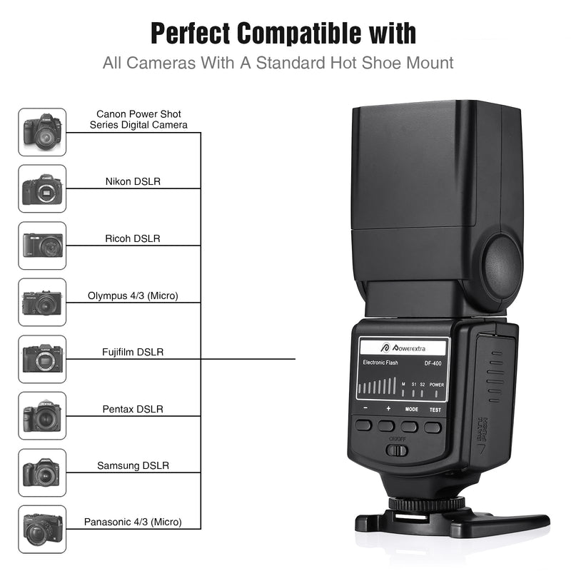 Powerextra Professional DF-400 Speedlite Camera Flash for Canon Nikon Pentax Samsung Fujifilm Olympus Panasonic Sigma Minolta Leica Ricoh DSLR Cameras and Digital Cameras with Single-Contact Hotshoe 30