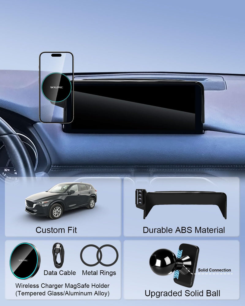 SKYLOTEC Magnetic Charger Phone Mount for Mazda CX-5 2021-2025 Accessories | CX5 CX 5 Accessories, 10.25-Inch Screen Car Cell Phone Mount, for 15W Wireless Charger MagSafe iPhone Samsung Magnetic Wireless Charger
