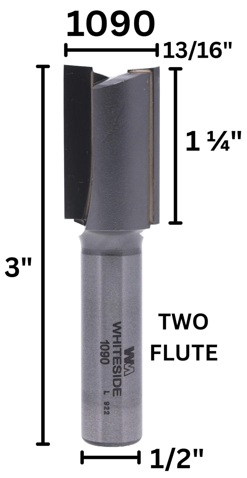 Whiteside Router Bits 1090 Straight Bit with 13/16-Inch Cutting Diameter and 1-1/4-Inch Cutting Length