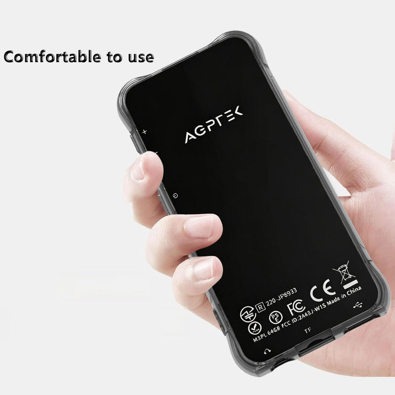 for AGPTEK 64GB M3 2.4 inch MP3 Player Case Clear Black | Protect Against Drop, Lightweight Flexible but Durable, Anti-Slip Shockproof Protective Cover