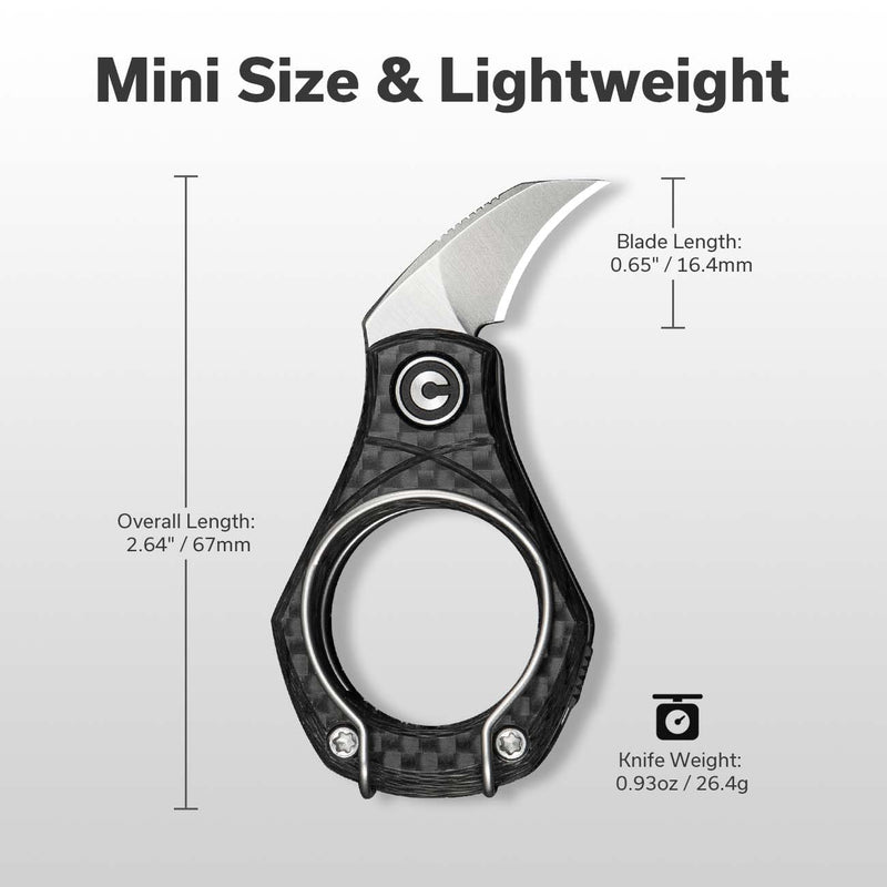CIVIVI Pyrus Mini Keychain Knife (1 Piece), Small EDC Pocket Folding Box Cutter with 14C28N Blade & Carbon Fiber Ringed Handle, Christmas Stocking Stuffers Gift for Men Women C23038-3