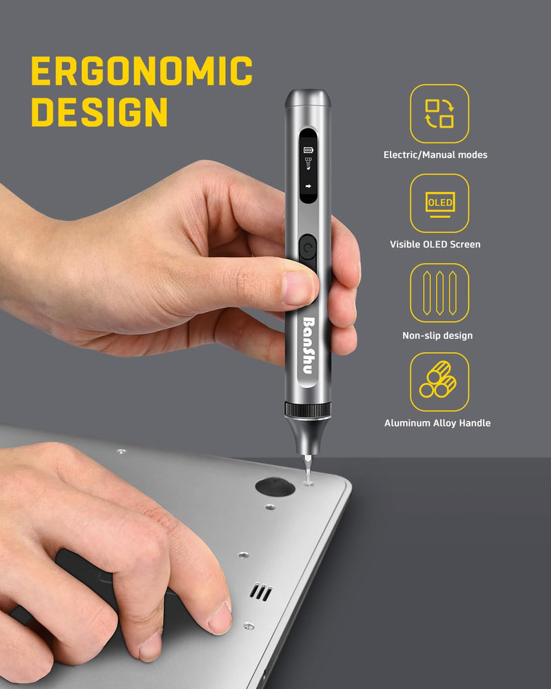 Banshu Mini Electric Screwdriver, 52 in 1 Precision Power Screwdriver Set with Metal Case, LED Light, Cordless Rechargeable Magnetic Repair Tool Kit for Eyeglass, Watch, Phone, Laptop, PC, Electronics