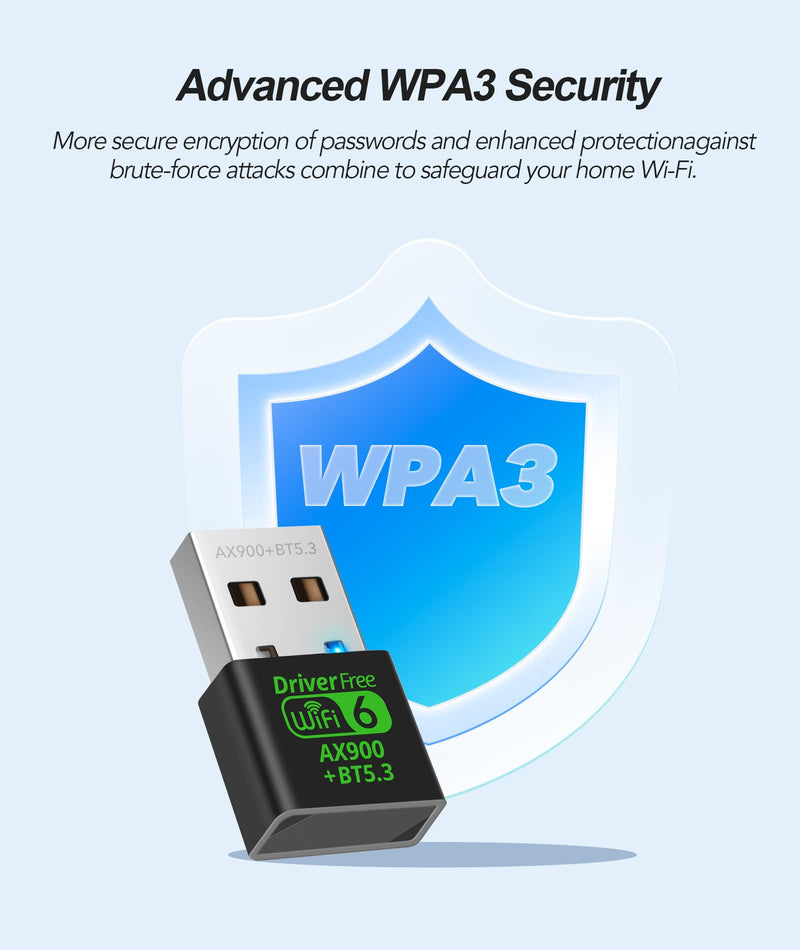 AX900M USB WiFi 6 Adapter for Laptop,2 in 1 Bluetooth 5.3 Dual Band 5/2.4Ghz Wireless Network Adapter,Built-in Driver for PC/Laptop/Desktop 4dBi Antenna Compatible with Windows 10/11 AX907B